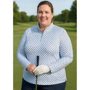 Lady Hagen Women’s XXL Quarter Zip Golf Shirt Blue Red Stars Patriotic Top USA